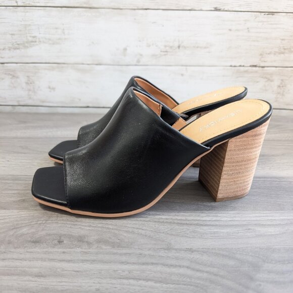 Lisa Vicky Virtue Black Sheep Nappa Leather Block Heel Mule Slides Size 9 - Picture 1 of 9